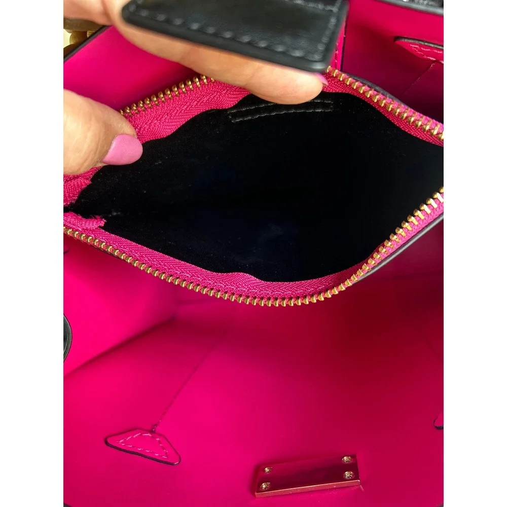Kate Spade Arbour Hill Elodie Satchel Black Hot Pink Leather Crossbody Bag Lux